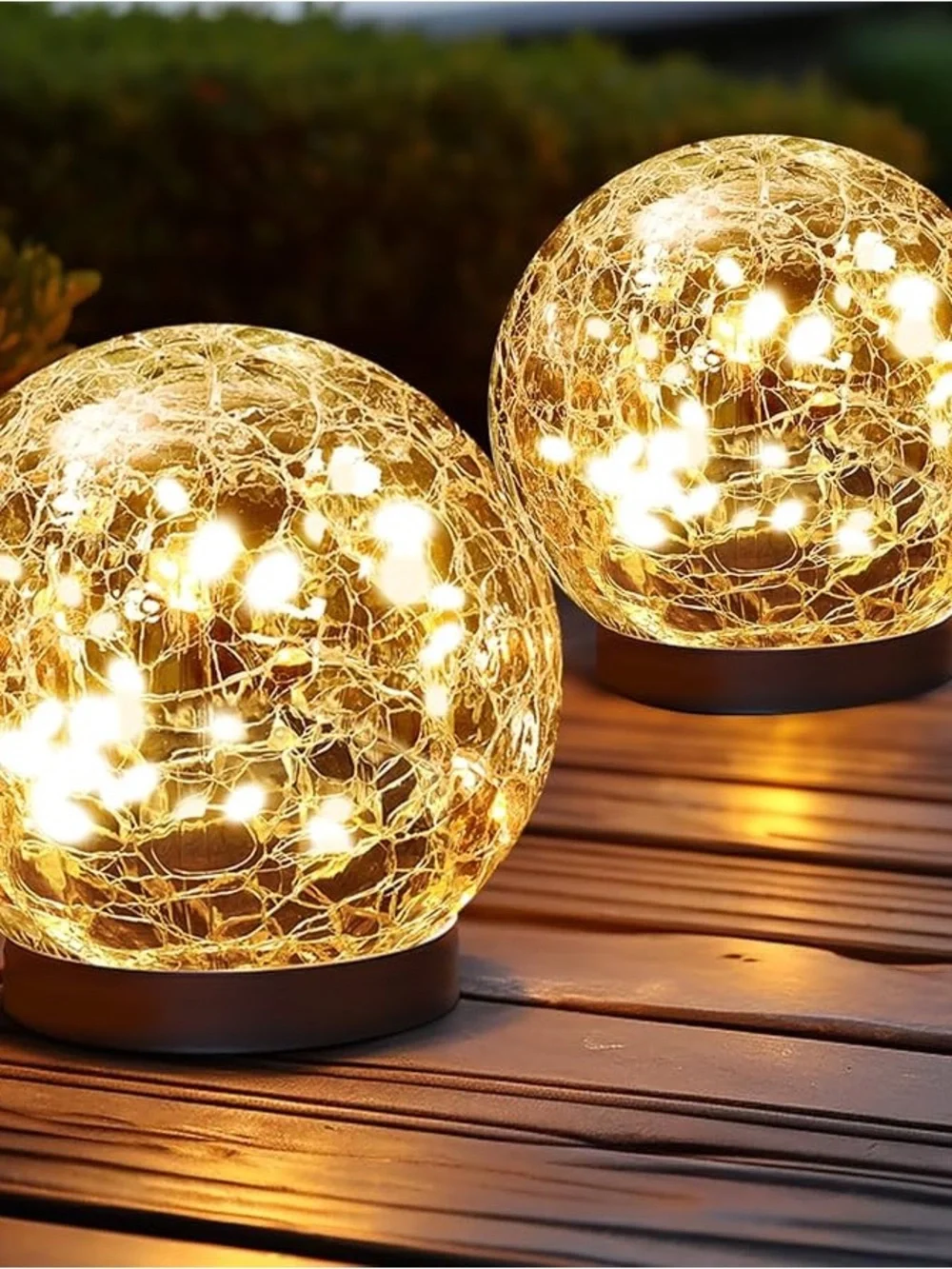 Outdoor Pack of 2 Decorative Crackle Glass Solar Orb Lights - Warm White